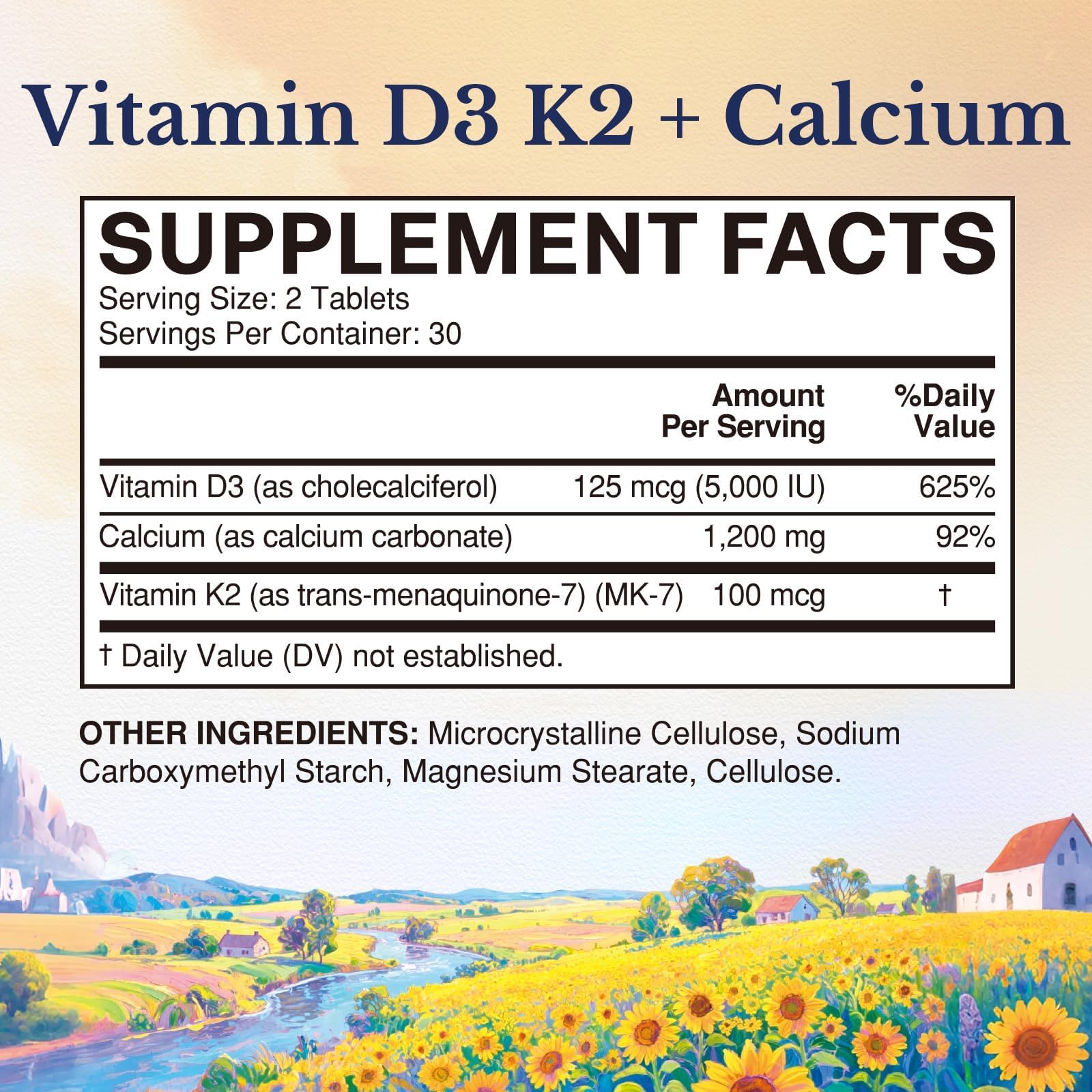 Vitalitown Vitamin D3 K2 Calcium 1200 mg for Women & Men, Vitamin D3 5000 IU, High Potency Bone Strength, Teeth & Immune System Support, Maximum Absorption, Easily Absorbable, 60 Tablets — Amazon image 2
