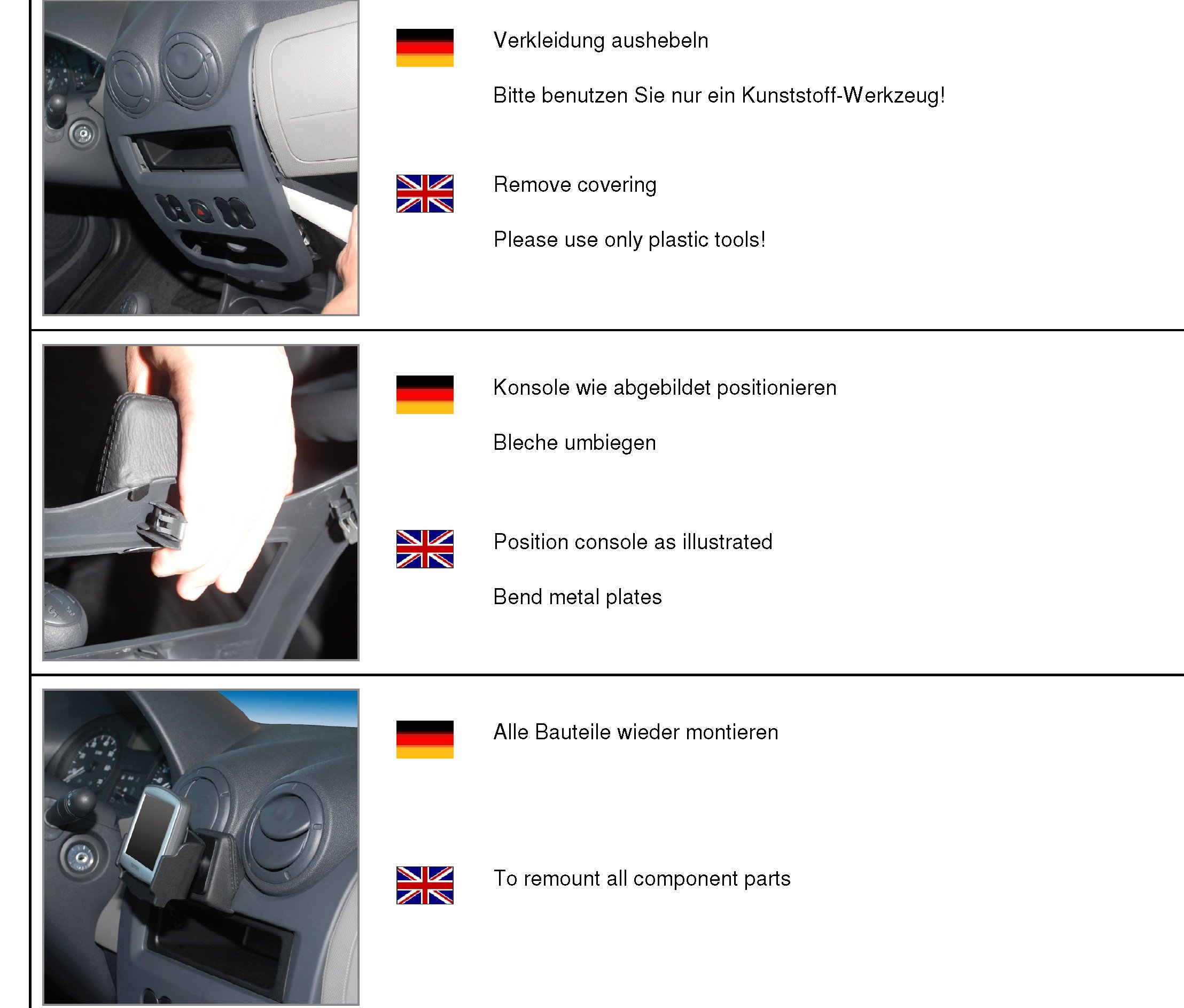 KUDA Uchwyt na telefon komórkowy pasujący do Dacia Sandero & Logan od 07/2008 & Duster (I, Phase 1) od 04/2010 - konsola telefonu do smartfonów, telefonów komórkowych, nawigacji i innych - konsola ze