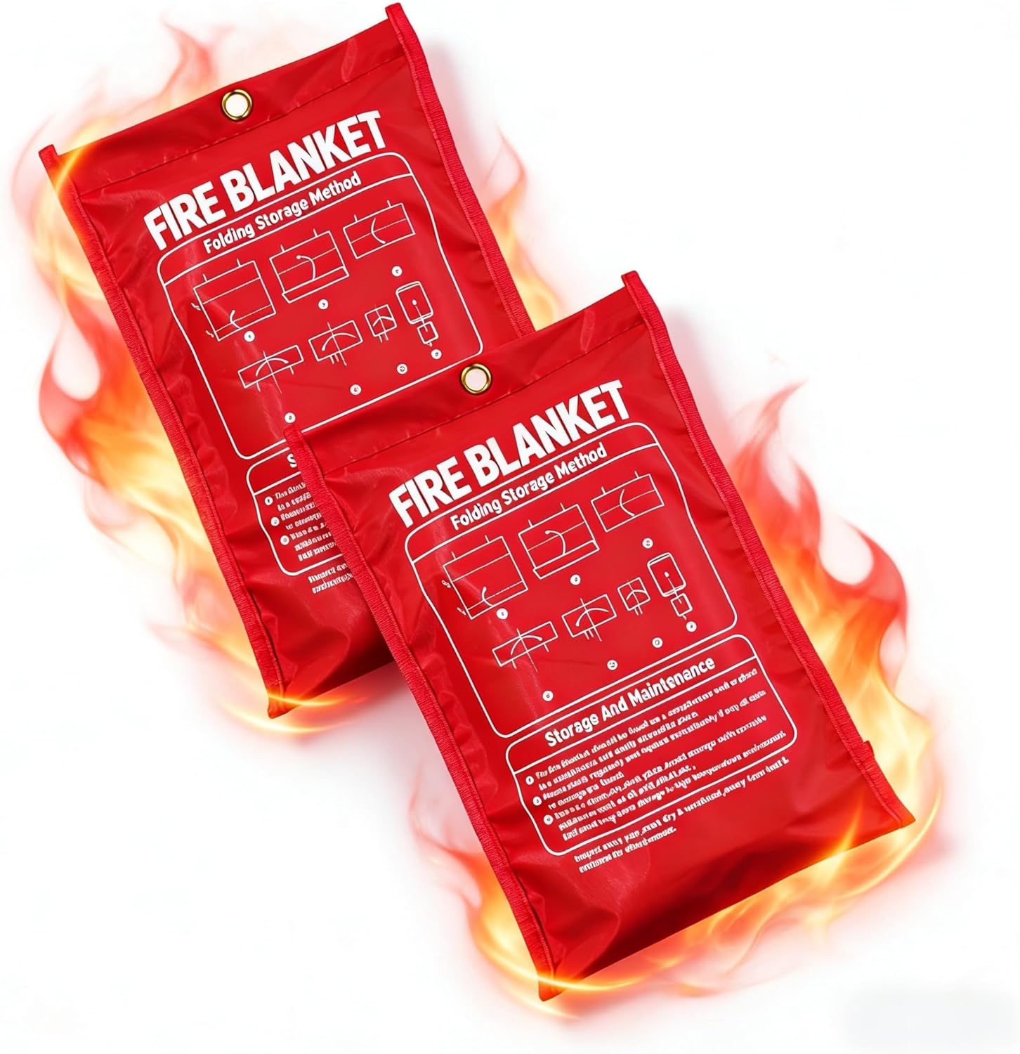 TANAN 2 Pack Large Size 59" x 59" Glassfiber Fire Blanket Used for Fire Fighting, Camping, and As A Commuter Vehicle Double-Sided Flame Retardant and High Temperature Resistant