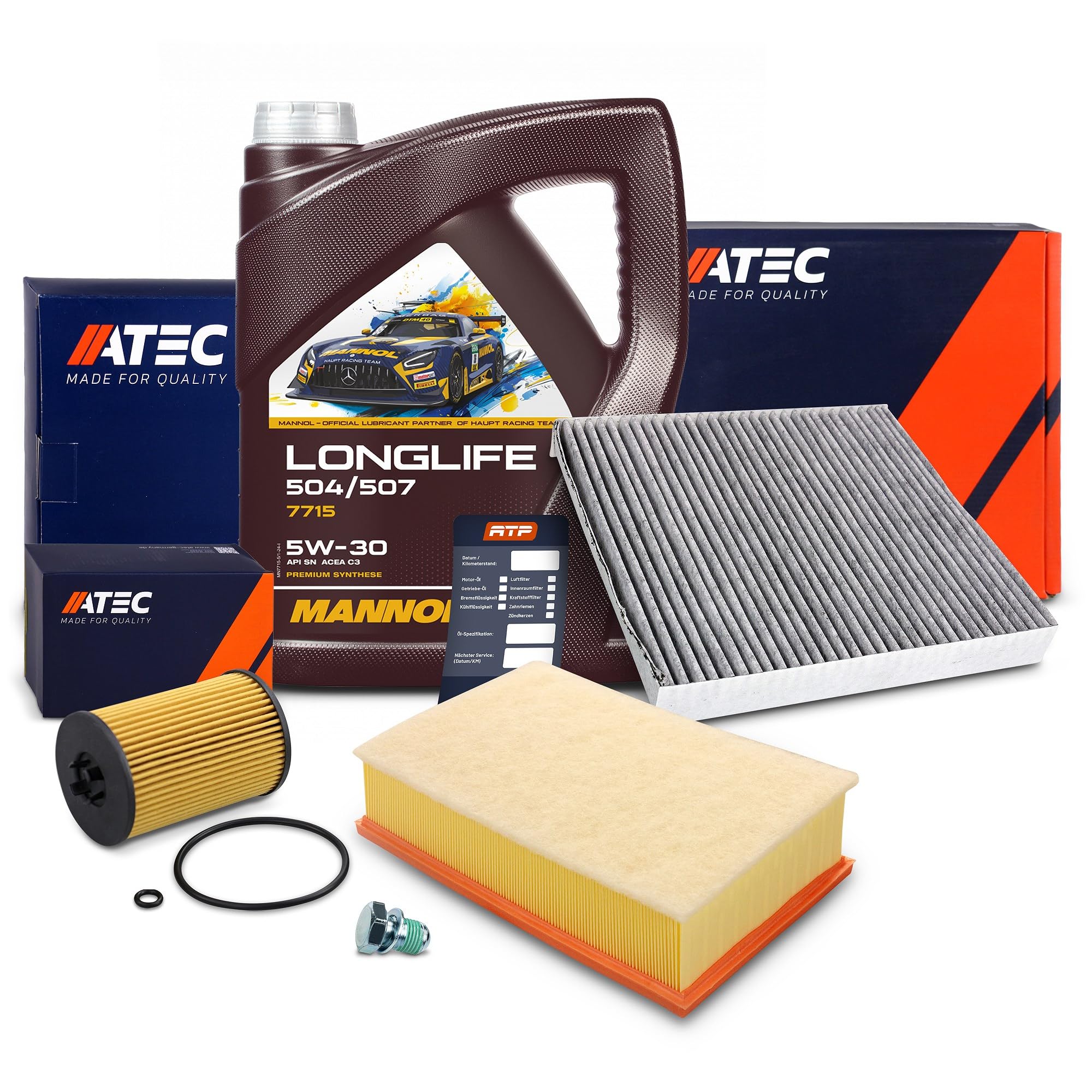 ATEC Germany Inspektionspaket Set A + 5l 5W-30 Motoröl hinter dem Handschuhfach,
