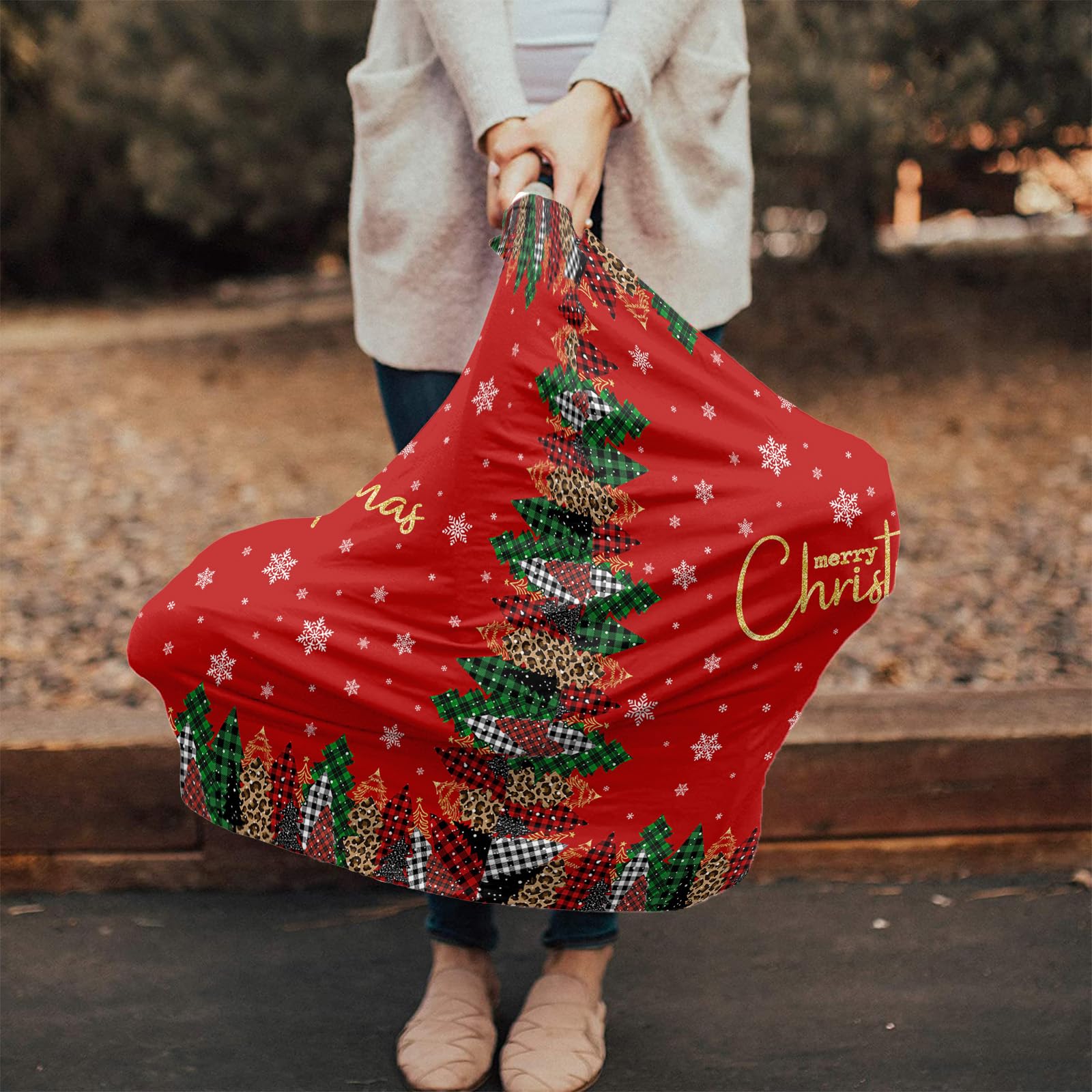 Nursing Cover for Breastfeeding Scarf, Merry Christmas Xmas Tree Snowflake Leopard Red Baby Car Covers Super Soft Multi Use for Canopy Shopping Cart Cover Blanket Stroller Cover