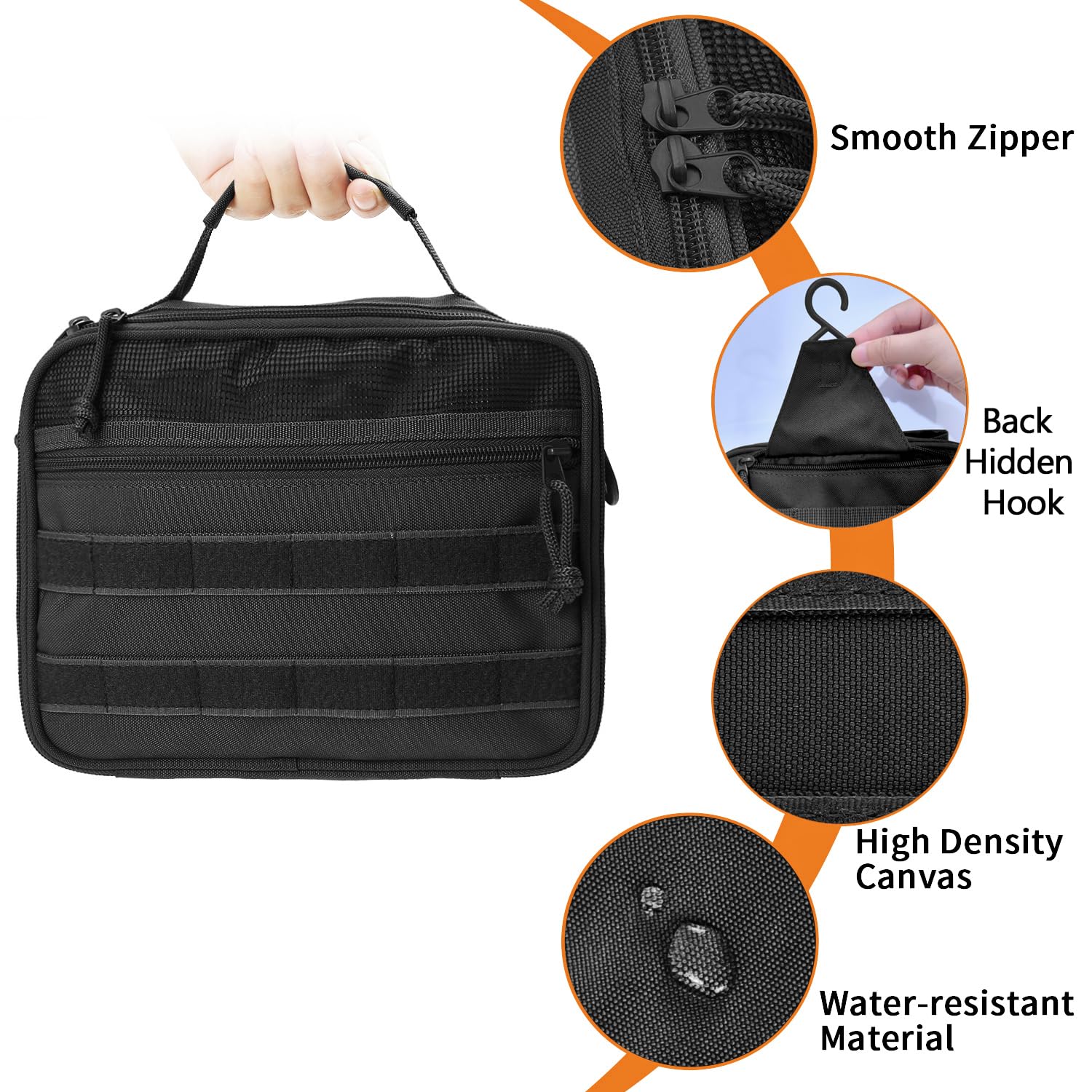 SMONT Taktyczna kosmetyczka dla mężczyzn, 24 cm wiszący zestaw Dopp do golenia torba higieniczna do podróży łazienki, Czarny, Molle/Taktyczny
