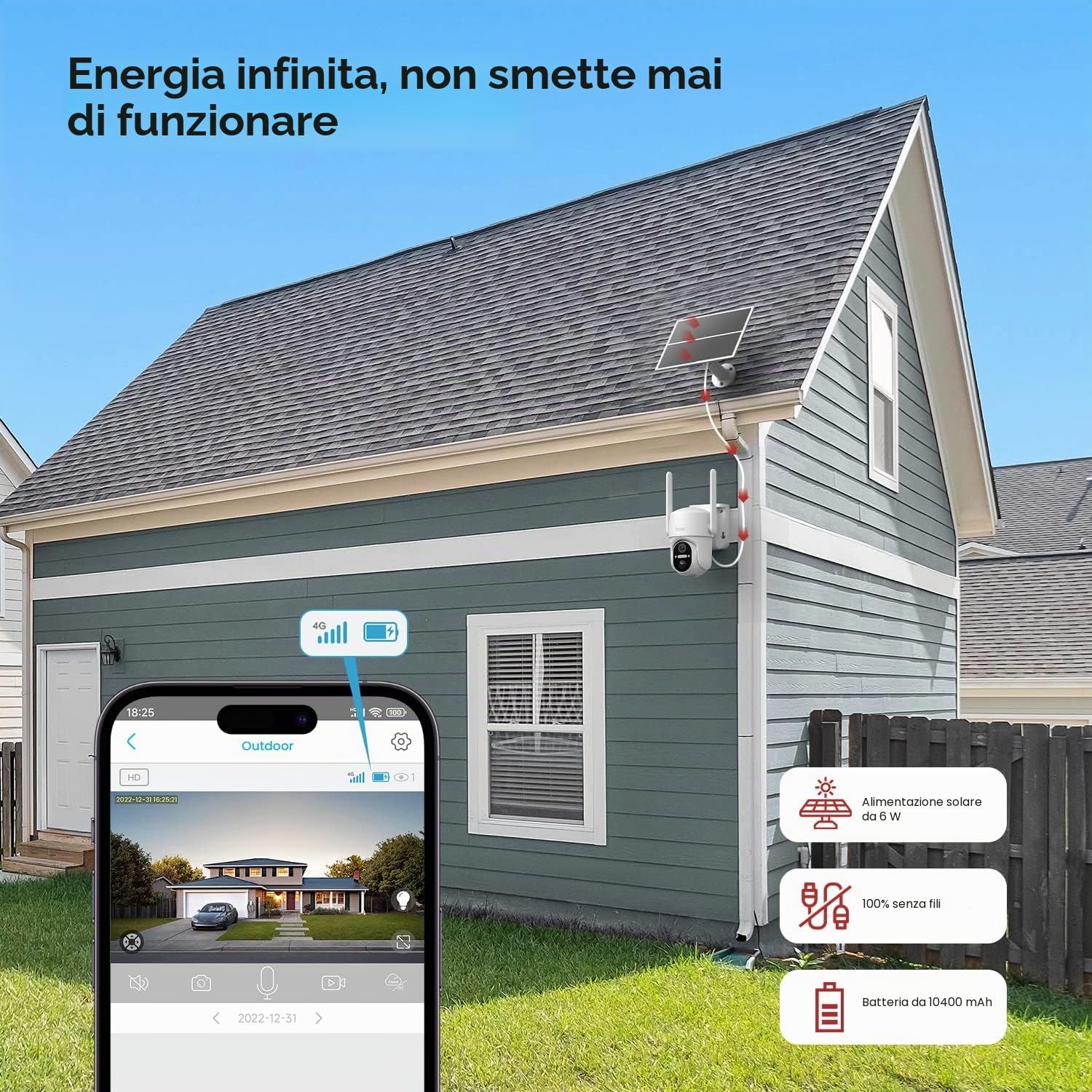 4G Telecamera con Sim,Telecamera di Sicurezza Esterno Senza Fili con Pannello Solare,Rilevamento PIR,Rotazione 355°/100°,Visione Notturna a Colori,Audio Bidirezionale,Impermeabile IP66