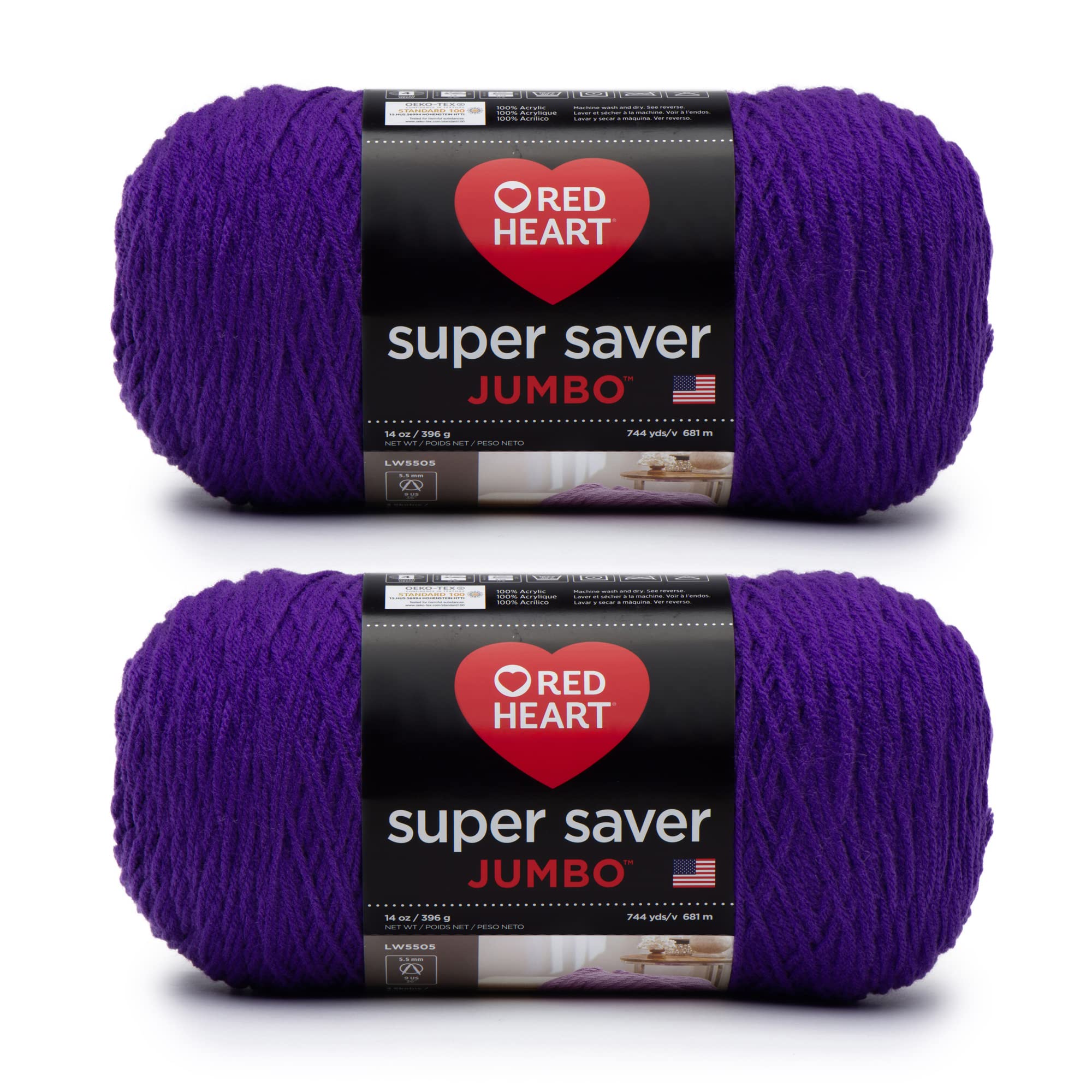 Super Saver Jumbo Amethyst Yarn - 2 Pack of 396g/14oz - Acrylic - 4 Medium (Worsted) - 744 Yards - Knitting/Crochet