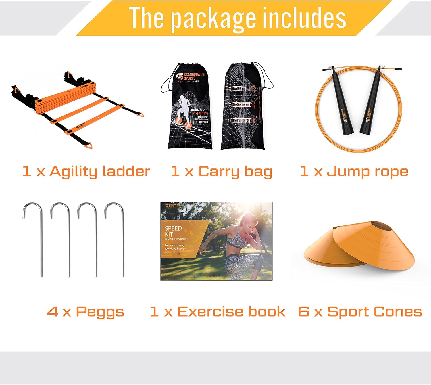 Speed Training Set - Agility Ladder, Jump Rope, Sport Cones and Exercise folder - Premium TRAINING TOOL SET For Faster Footwork And Better Movement Skills by Scandinavian Sports : Sports & Outdoors