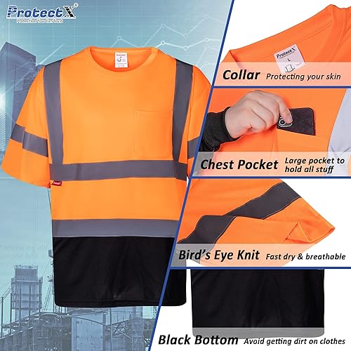Miniatura 4 de ProtectX Camiseta de seguridad reflectante de manga corta de alta visibilidad, camisas de alta visibilidad transpirables resistentes para hombre,