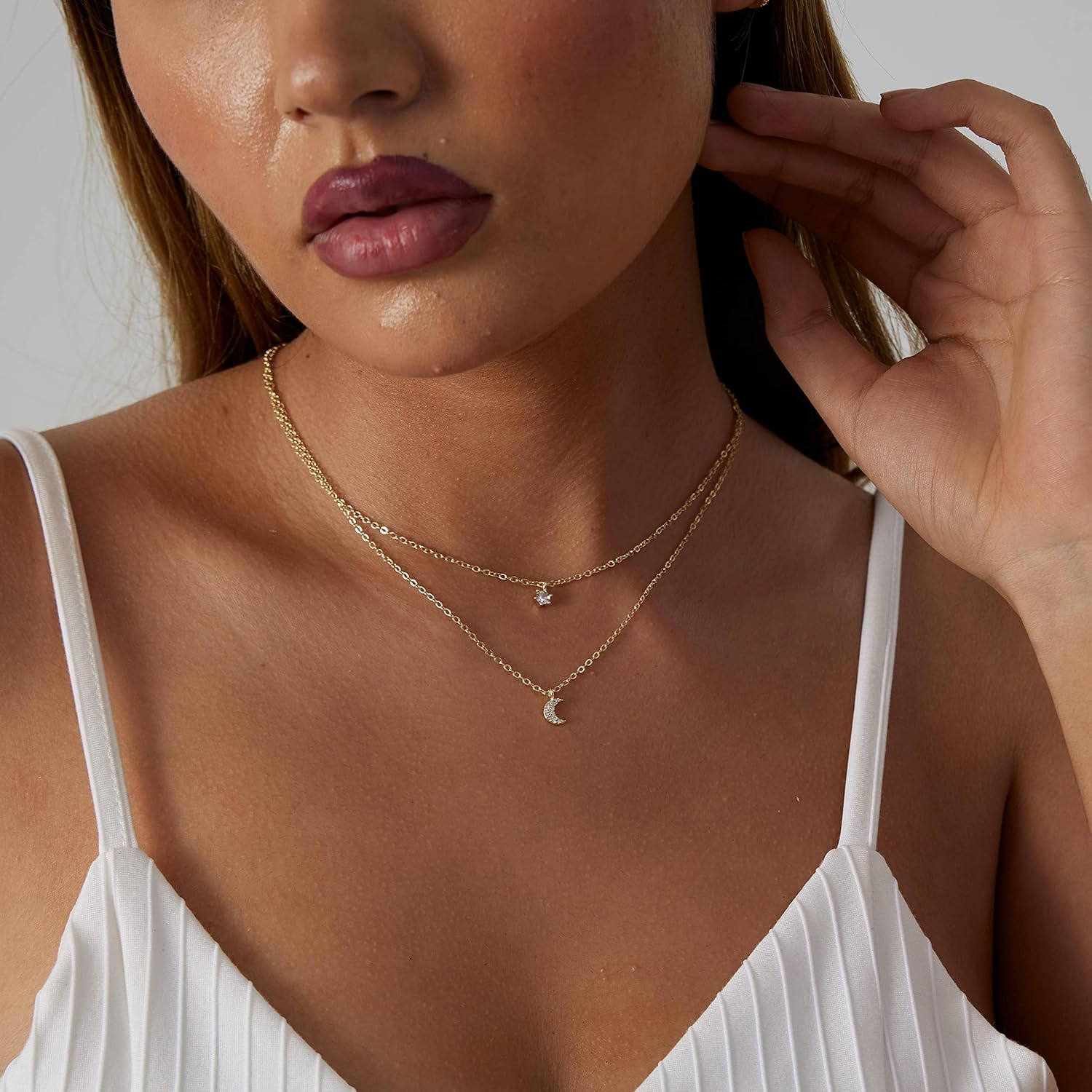 14k Gold/Silver Plated Crescent Moon Necklace Tiny Moon and Star NecklaceDainty Sun Leaf Necklace Gold Pendant Necklace for Women Delicate Minimalist Jewelry - Image 4