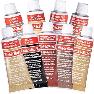 AMACO Rub n Buff Wax Metallic Finish 9 Color Kit - Antique Gold European Gold Grecian Gold Autumn Gold Gold Leaf Spanish Copper Silver Leaf Ebony Pewter - 9 Rub and Buff Gilding Wax 15ml Tubes