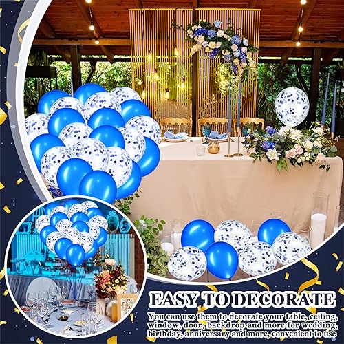Miniatura 6 de Halloscume Juego de 60 globos LED y luces, bolas de globo reutilizables brillantes en azul para actividades al aire libre, cumpleaños, aniversario,