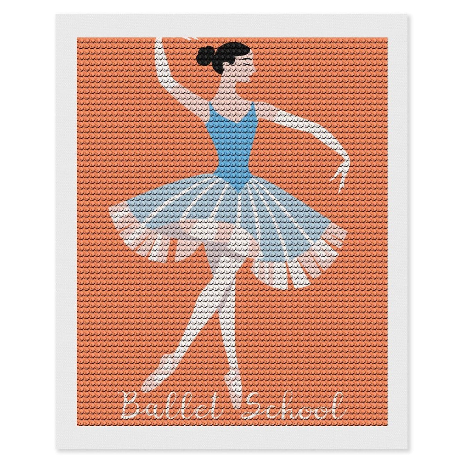 Junmoney Ballet School Diamond Painting Canvas Set 16"x20", Easy to Enjoy, Adhesive Canvas, Office Decor, Holiday Gift Idea, with Tool Kit