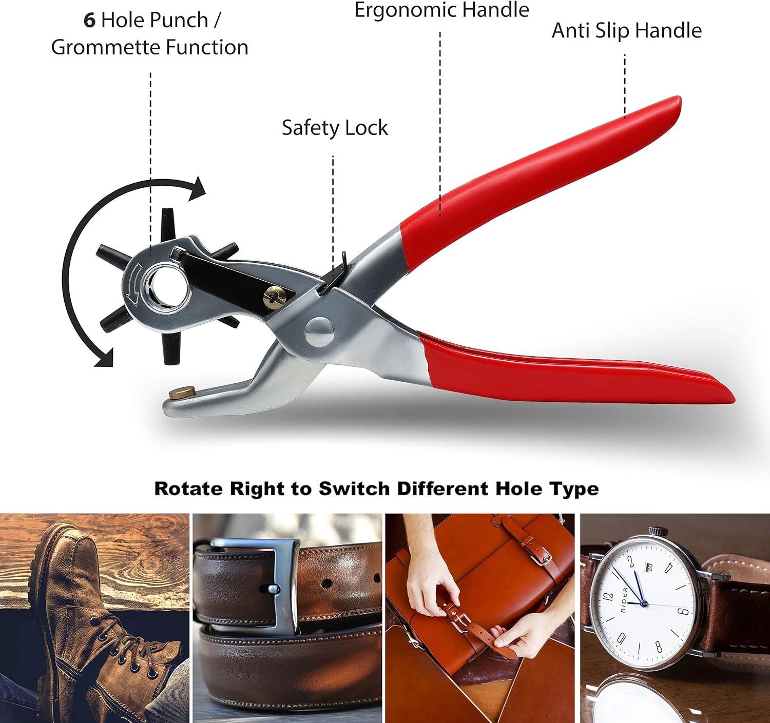 Great 5-Hole Revolving Punch Plier Tool & Eyelet Pliers Set 20 Eyelets by Kurtzy - Metal Snap Stud Ring Puncher Cutter Cutters Punches - Ideal Machine Leather Fabric Belt Clothes Decorative Repair
