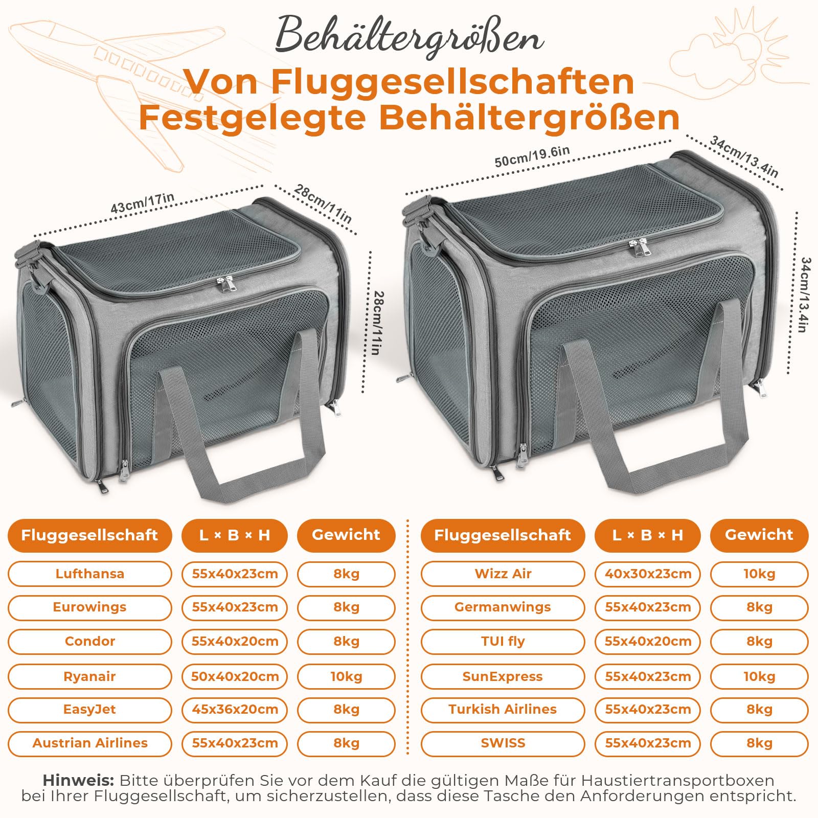Transporttasche Katze, Transporttasche für Katze Hund bis zu 5kg, Tragbar Faltbare Haustier Tragetaschen mit Schultergurt für Mittel Kleine Haustiere(Grau, 43x28x28cm)