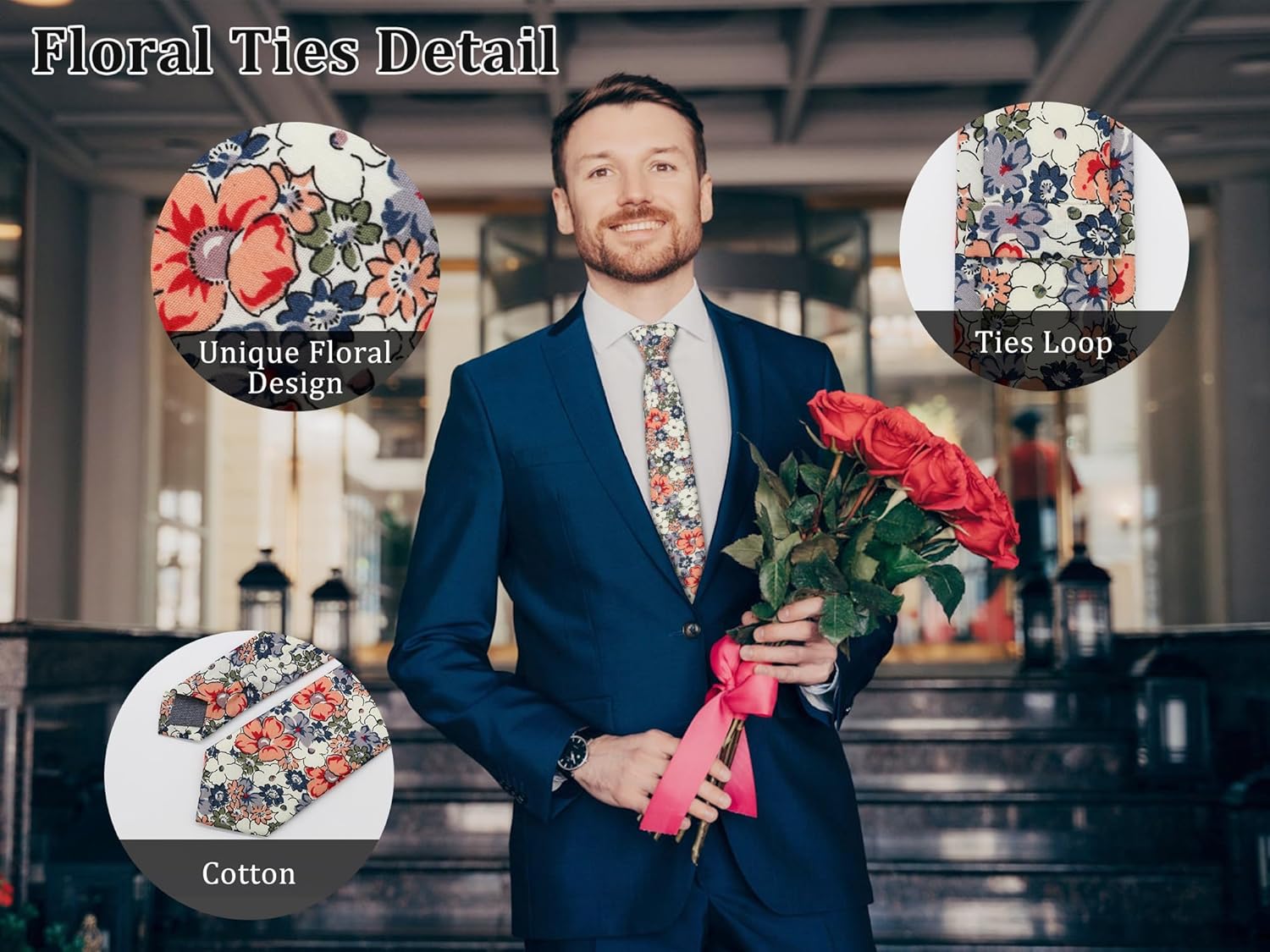 Floral Ties for Men 2.75'' Cotton Skinny Tie Mens Flower Neckties for Wedding Party Gradution Business - Image 4