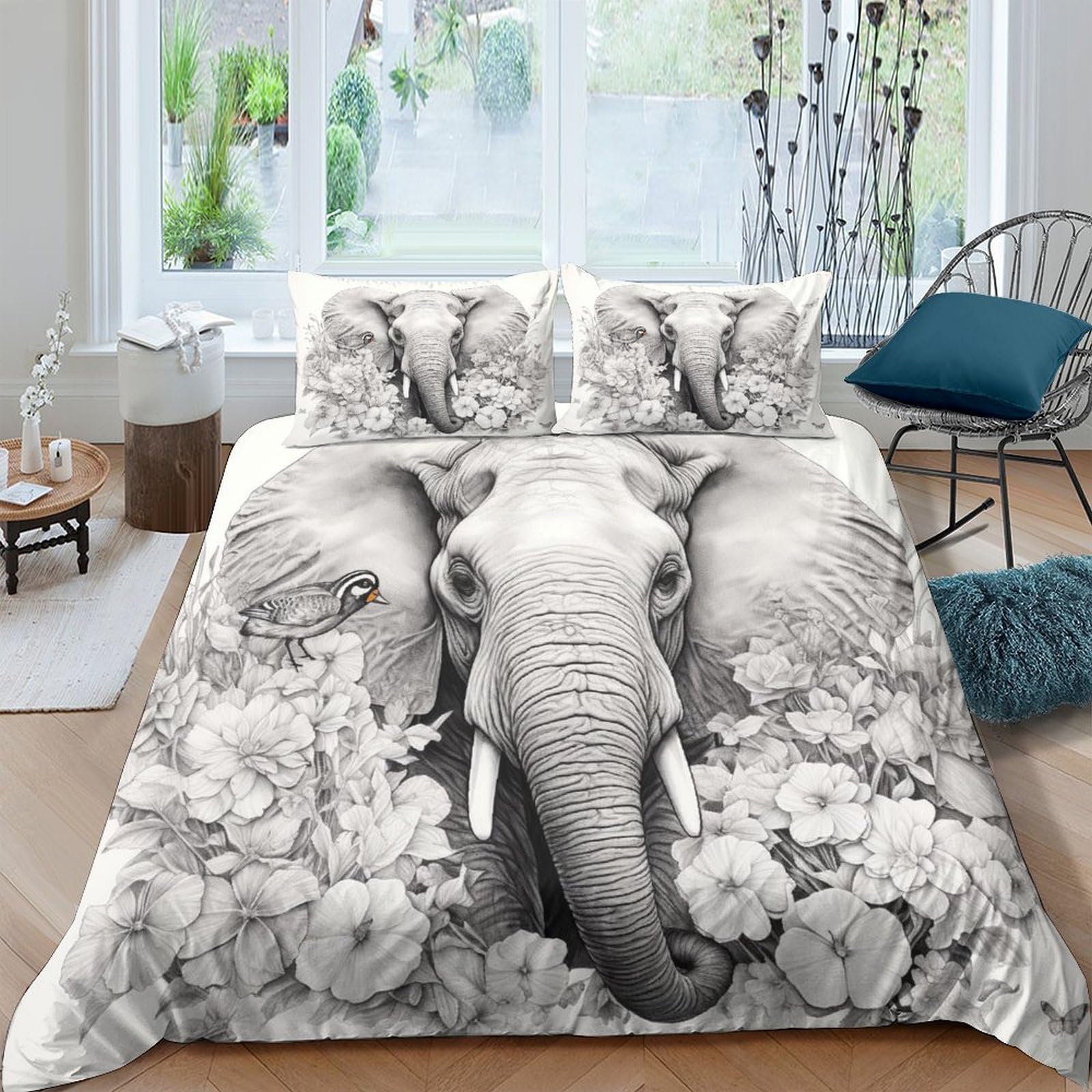 HOTGE Sketch Elephant Bedding Duvet Cover 3D Galaxy Starry Sky Printed Quilt Duvet Cover with Zipper Closure, Soft Microfiber Bedding For Adults And Children King（220x240cm）