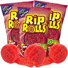 Needzo Rip Rolls Sour Candy Rolls, Cherry Fruit Flavor Fat Free Licorice Belt Candies, Individually Wrapped Shareable Snacks for Boys or Girls, Pack of 3
