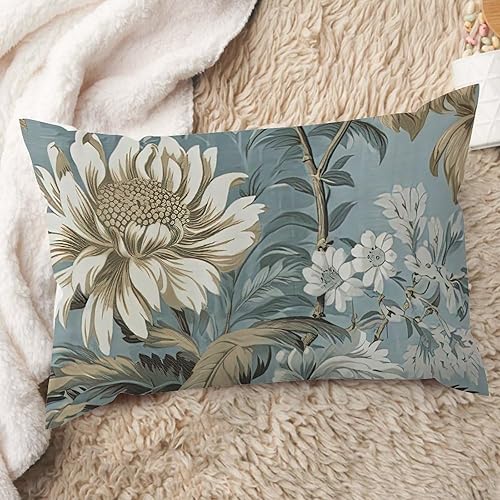 ArogGeld Funda de almohada para sofá, diseño de flores chinoiserie, color azul y blanco, diseño de flores de peonía azul antiguo y blanco, funda de