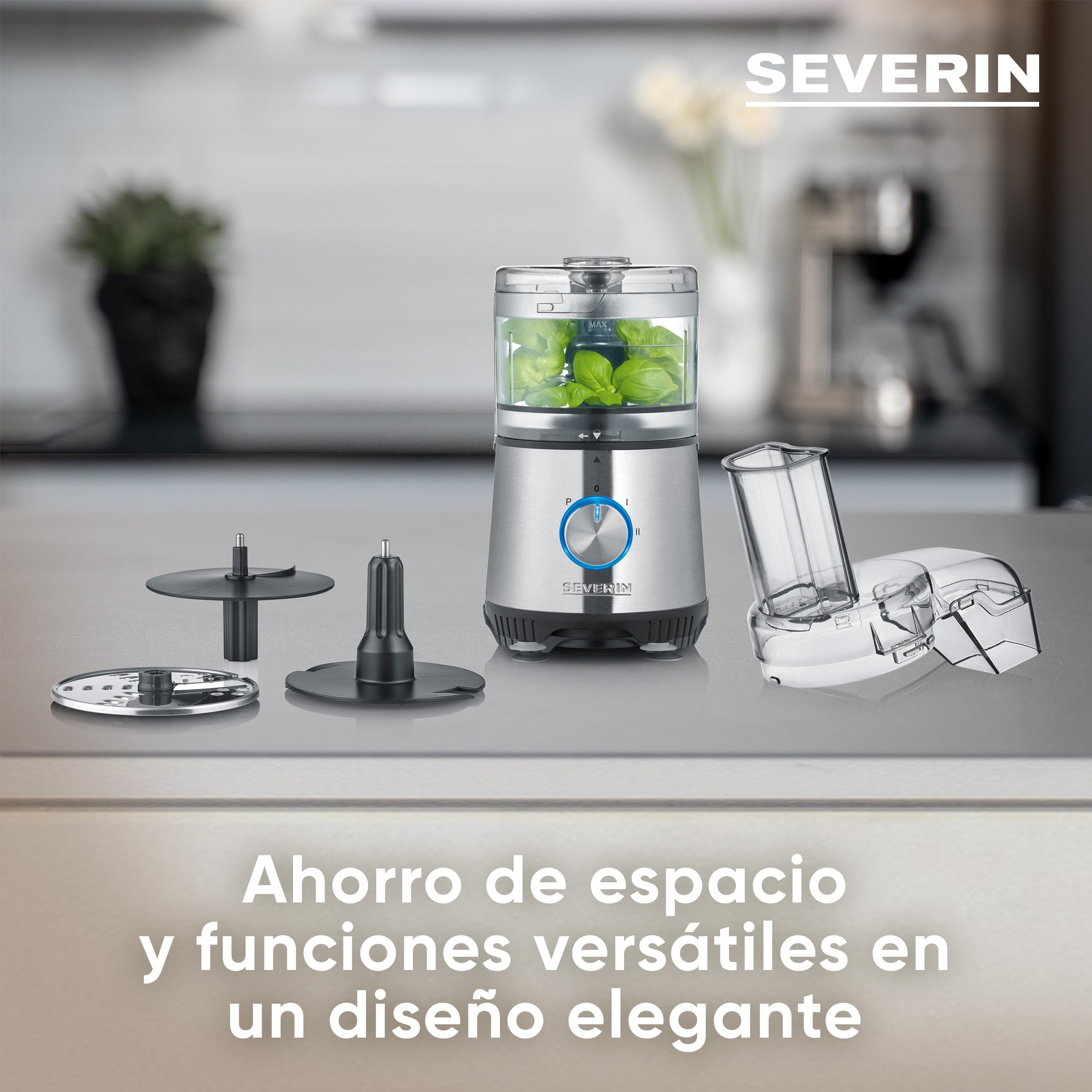 SEVERIN Multi Picadora Compacta, 400 W, 500 ml, Acero Inoxidable, 4 Velocidades, Negro y Plata KM 3865