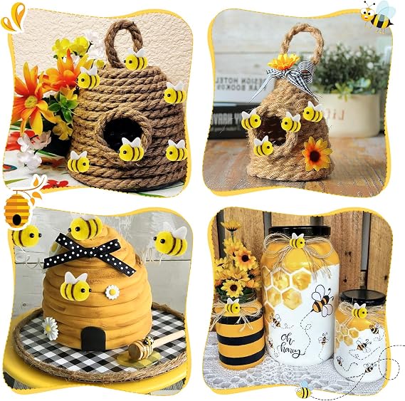 HEALLILY Bees for Crafts, 30Pcs Felt Bee Decorations, Cute Wool Mini Bees, Plush Craft Bee Decor for Baby Shower Tiered Tray Decoration Party Favors DIY Craft Decorations Jewelry Accessory Supplies