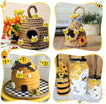 HEALLILY Bees for Crafts, 30Pcs Felt Bee Decorations, Cute Wool Mini Bees, Plush Craft Bee Decor for Baby Shower Tiered Tray Decoration Party Favors DIY Craft Decorations Jewelry Accessory Supplies