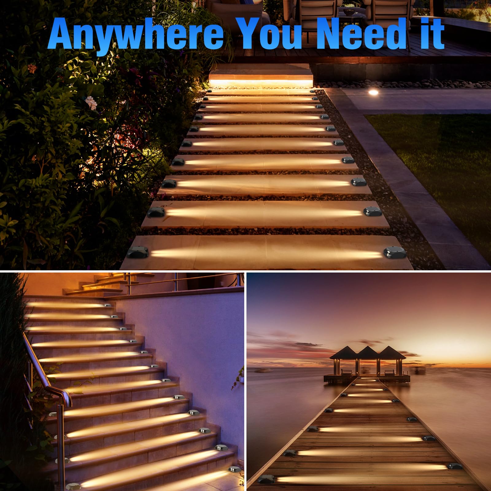 Quntis 8 Pezzi Segnapasso LED Esterno Solare Luce Calda Bianca 3000K, Luci Solari da Scale Impermeabilità IP65, Lampada Solare per Terra Sentieri Marciapiede Giardino Faretti Segna Passi Solari