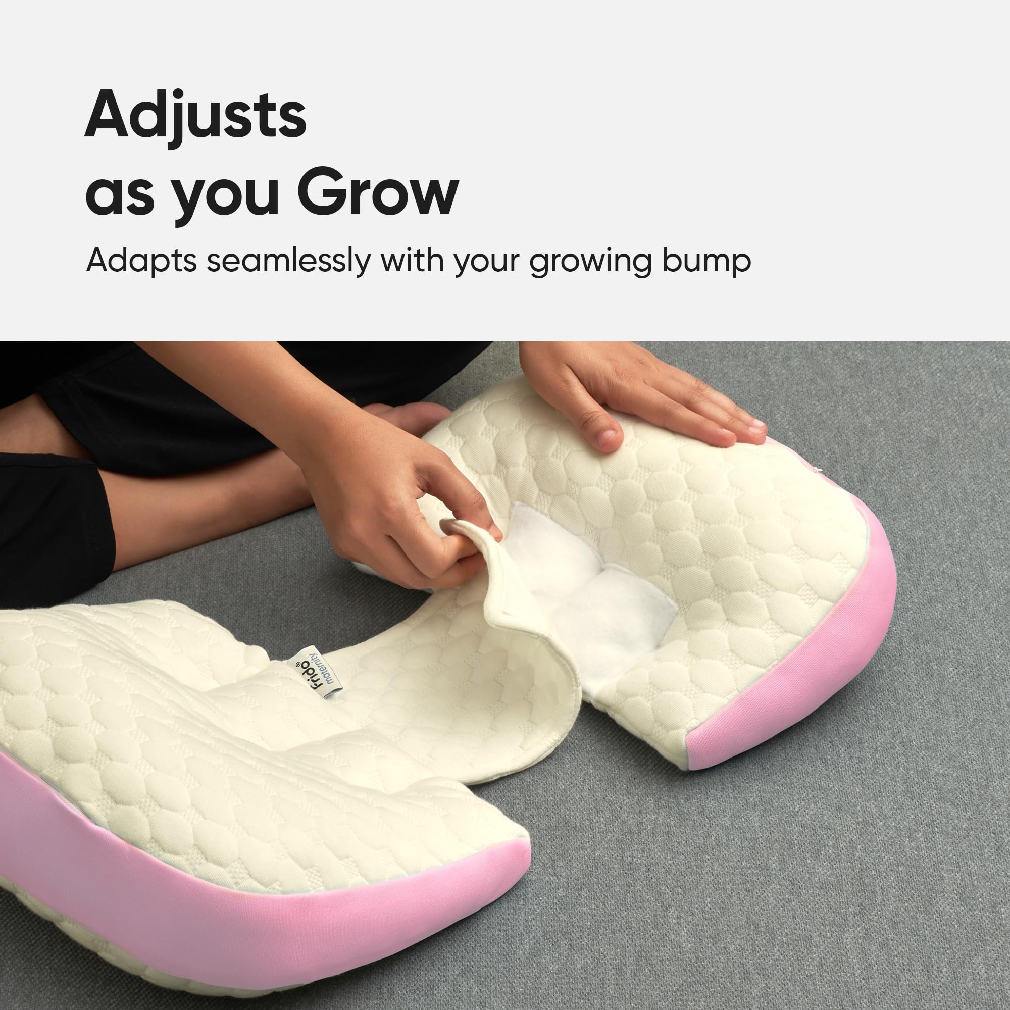 Frido Maternity Pillow | Dual Pregnancy Wedge Pillows for Back & Belly Support | Adjustable Butterfly Design | Travel-Friendly Pregnancy Pillow | Hypoallergenic Organic Cotton Cover, Baby Pink Product Image 5