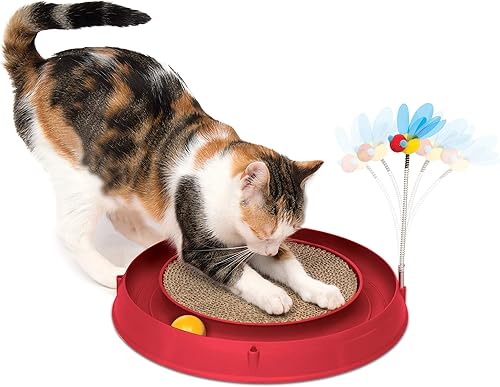 Miniatura 2 de Catit Play Circuit Ball Juguete para gatos con almohadilla para rascar, juguete de hierba gatera, rojo, 43000