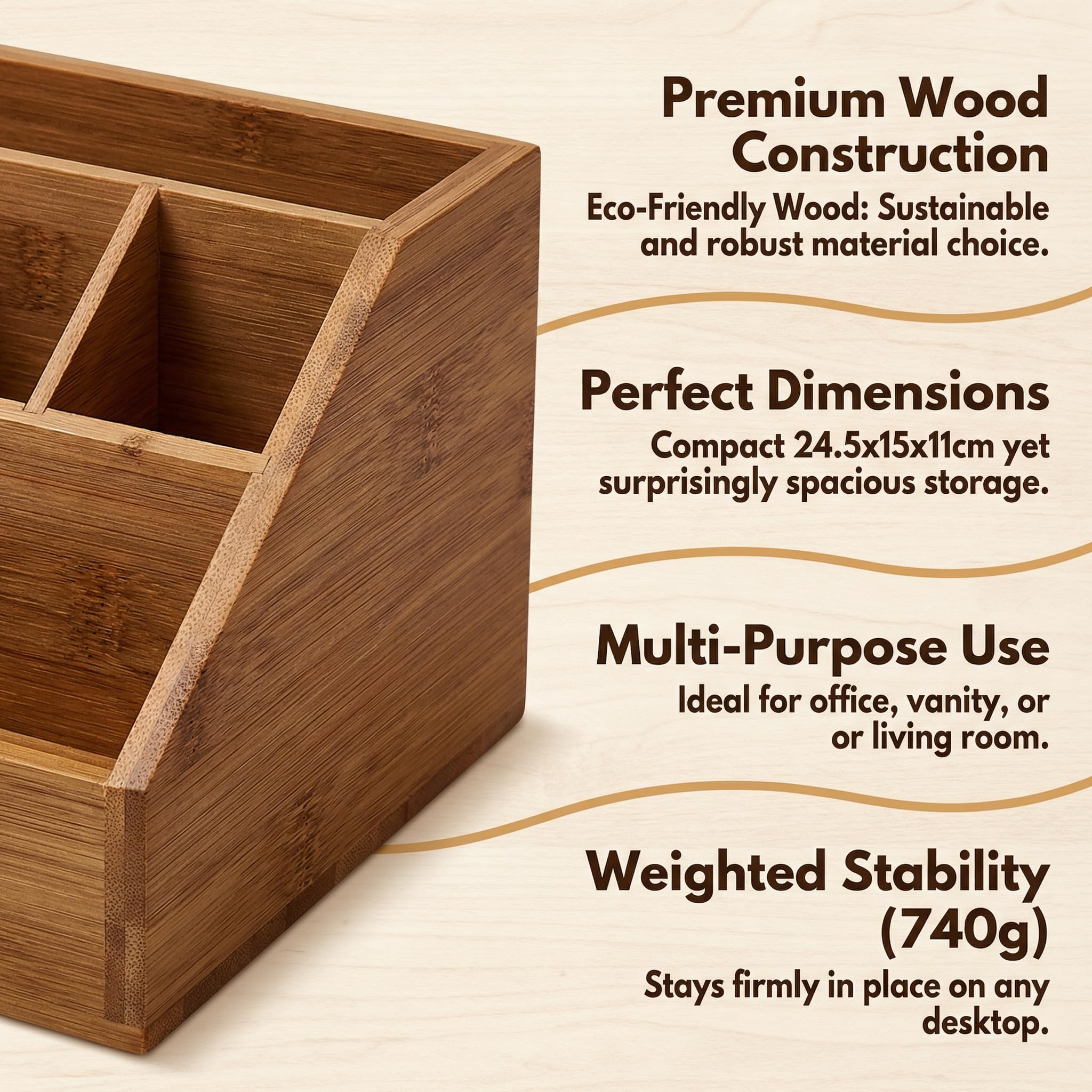 Holz Schreibtisch Organizer 24.5x15x11cm Büro Organizer mit 7 Fächer und Schublade Aufbewahrungsbox Fernbedienung Halterung Stiftehalter Schreibtischablage Tischorganizer für Büro und Zuhause