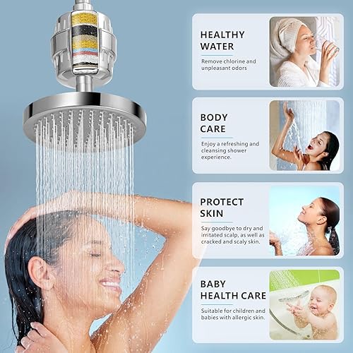 Miniatura 6 de Voolan Paquete de 4 cartuchos de filtro de ducha de repuesto, filtro de ducha de agua dura de 20 etapas para eliminar el cloro y los metales