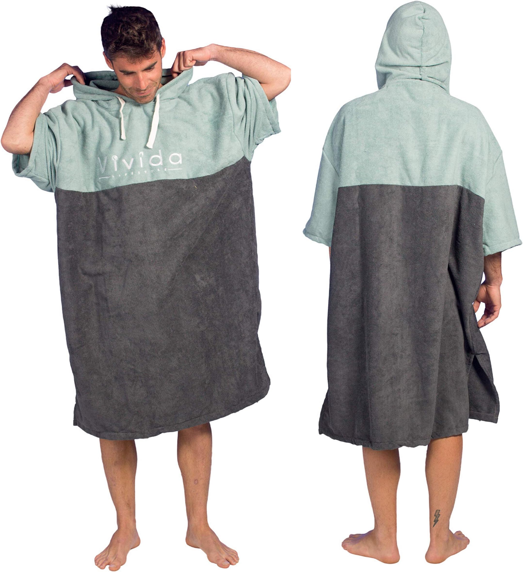 Vivida Lifestyle - Essential Hooded Poncho Towel-Dry Changing Robe - Towelling Robe with Hood, Quickdry Fabric, Large Pocket, for Beach, Surf, Swimming & Triathlon