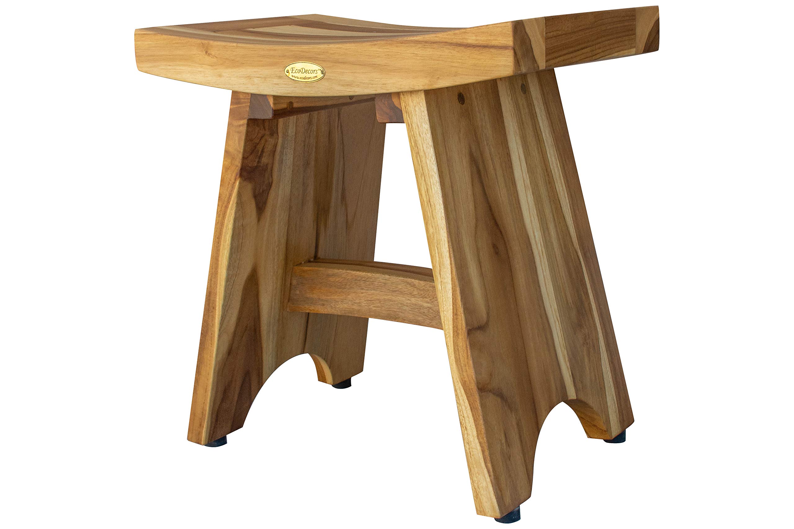 EcoDecors 18 Inch Serenity Waterproof Teak Wood Shower Bench Stool Seat Chair For Inside Shower Provides Safety, Storage, and Organization For Bathroom Accessories Natural Color