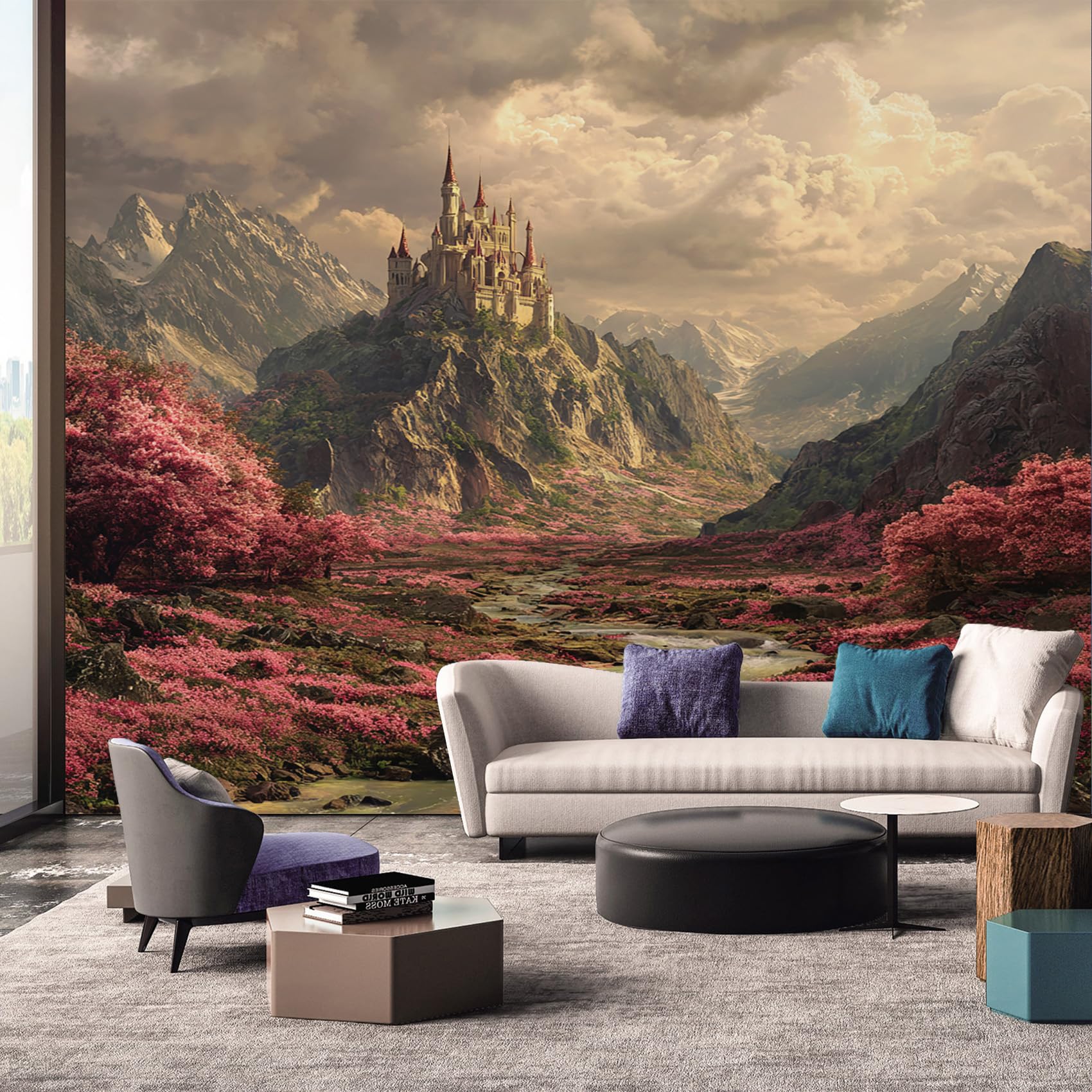 Fantasy Wallpaper, Mountain Castle Landscape Mural Wallpaper, Fantasy Room Decor Wall Art for Living Room Bedroom Kitchen 200L x 150W cm โ image 1
