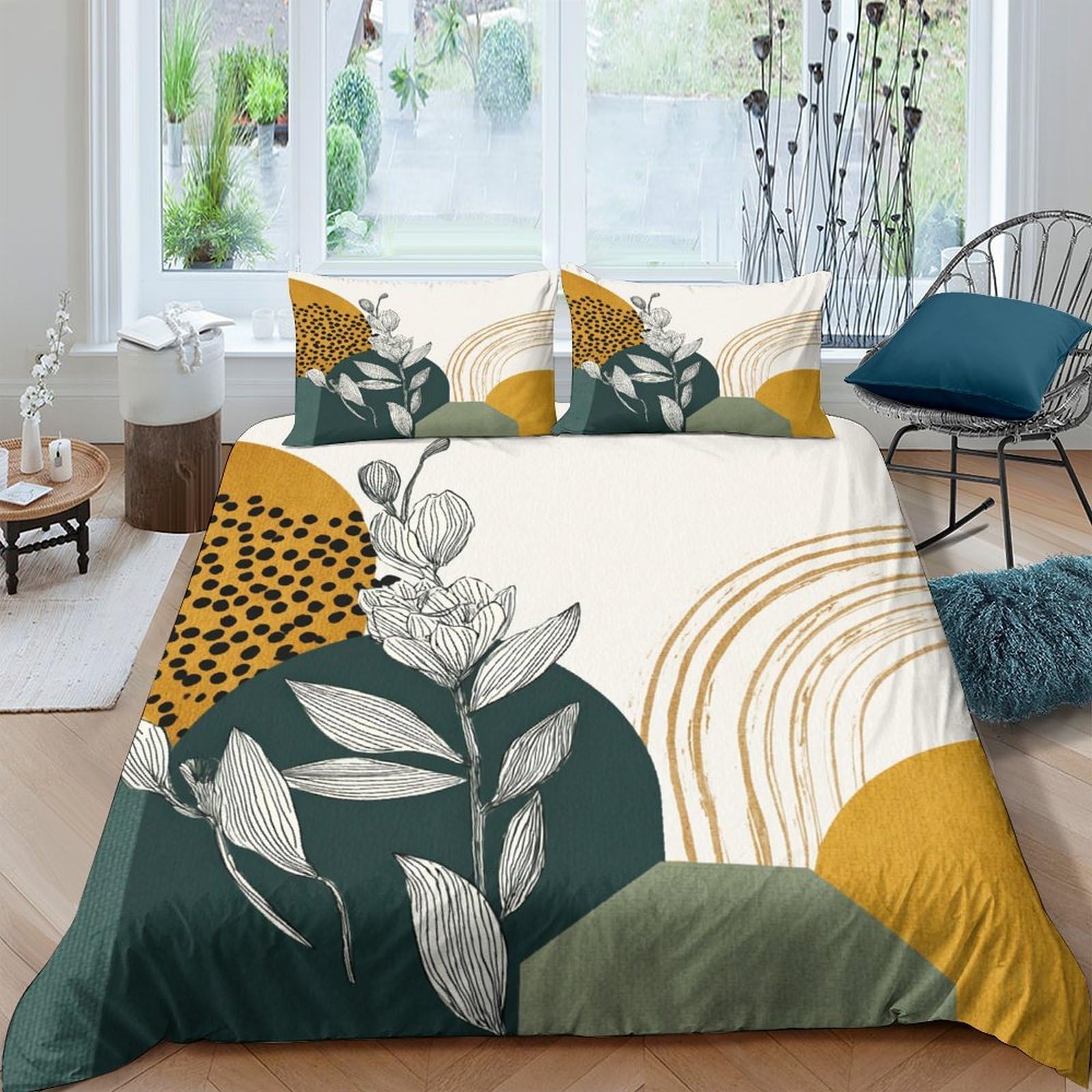 Ctjqhvkz Style-7 3D Printed Abstract Botanical Fitted Sheet Microfiber Soft Geometric Bed Cover For Bedroom Dorm Guest Mattress Protection Decor Single（135X200cm）