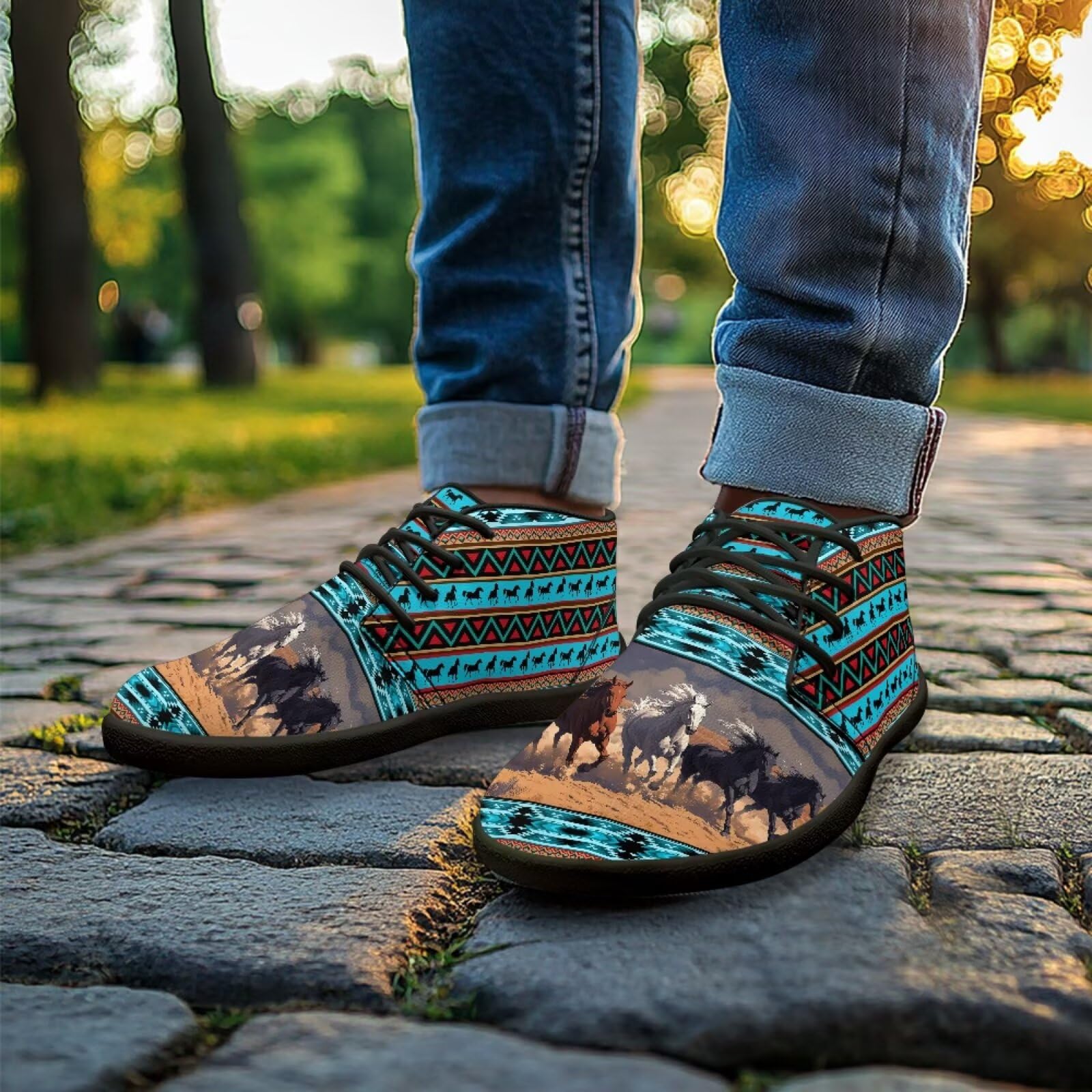 Chririnla Aztec Horse Trail Running Shoes Mens Wide Toe Box Boots Non-Slip Zero Drop Athletic Sneakers Trainer Runner Barefoot Minimalist Sneaker