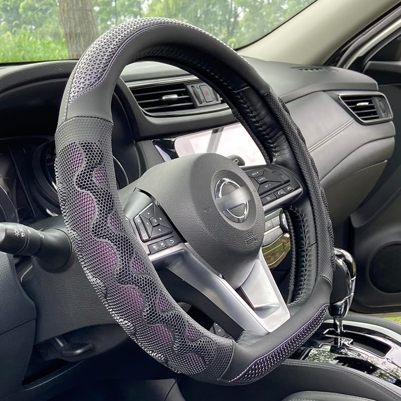 Capa para Volante D-shaped Pequena PINCTROT em Silicone 3D e Couro Sintético Roxo, 36 cm