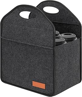6 Cup Portable Drink Carrier with Handle, Reusable Insulated Beverage Carrier, Collapsible Coffee Cup Holder Bag, Foldable Cup Caddy for Delivery, Travel, Takeout, Car Drink Holder