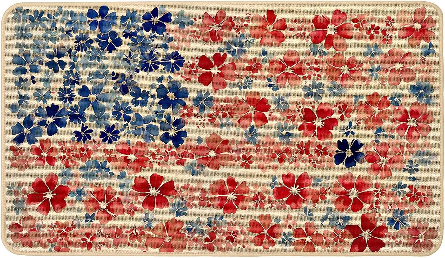 Baccessor Patriotic Doormat Rug 17x29 inch, Memorial Day 4th of July Independence Floral Front Door Mat Indoor Outdoor Non Slip Rubber Backing Seasonal Entryway Kitchen Floor Decor