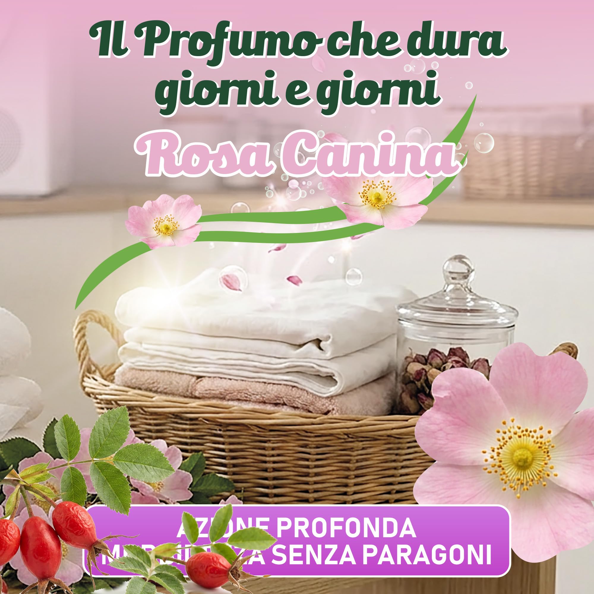 3 PZ x 1L Ammorbidente Lavatrice Concentrato con Microcapsule Profumate - Fragranza Rosa Canina - Azione Antistatica - Profuma Biancheria per Lavatrice e Bucato a Mano (WASH TESORO)