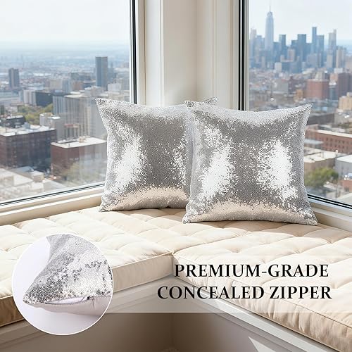 Miniatura 2 de Juego de 4 fundas de almohada de lentejuelas doradas de 18 x 18 pulgadas, fundas de cojín decorativas de lujo brillantes con diseño de cremallera