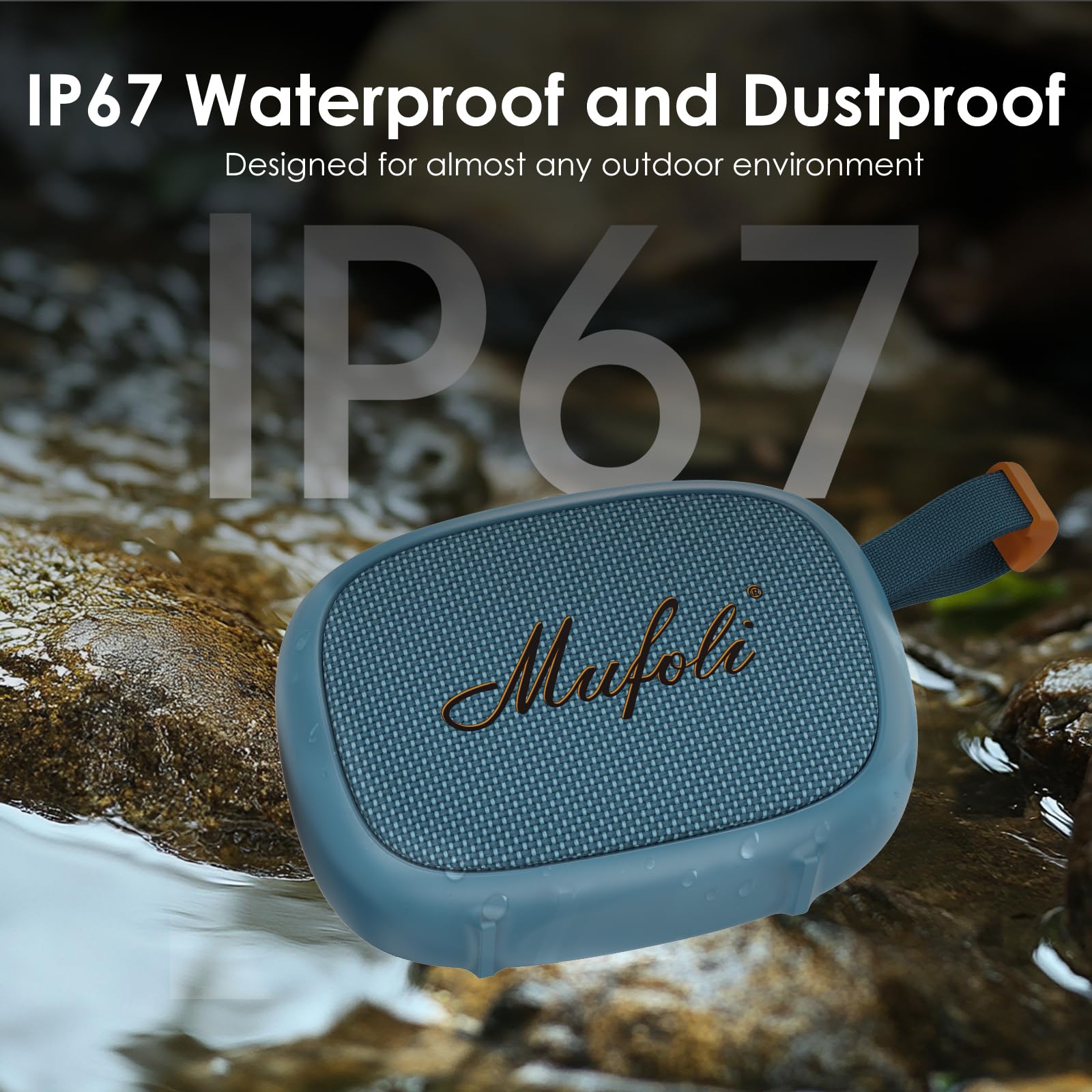 Mufoli Altavoz Bluetooth magnético, mini altavoz portátil, hasta 16 horas de reproducción, IP67 impermeable y resistente al polvo, sonido potente, para interiores y exteriores, senderismo (MF16-BL)