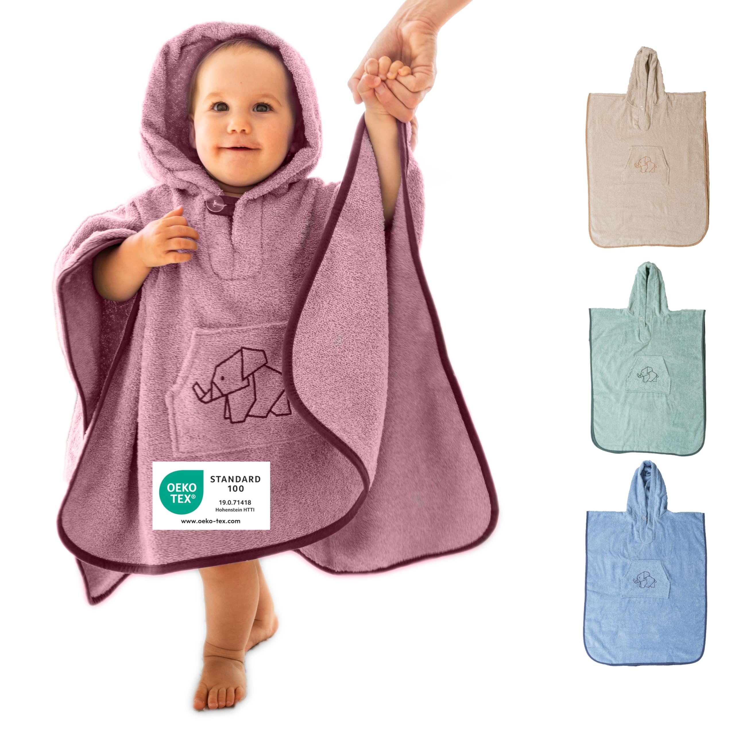 ULLENBOOM Badeponcho Kinder 3-6 Jahre, Frottee aus 100% Baumwolle (OEKO-TEX zertifiziert) und Made in EU - Ideal als Badetuch und Bademantel, Rosa