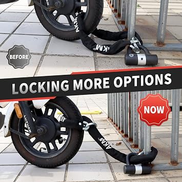 AKM Anti-Theft Bike Lock 3foot/90cm Long Heavy Duty Chain Lock Durable 10mm Thick Chains with 4 Keys Security 16mm U Lock for Bicycle,Scooter,Moped,Motorcycle,Gates