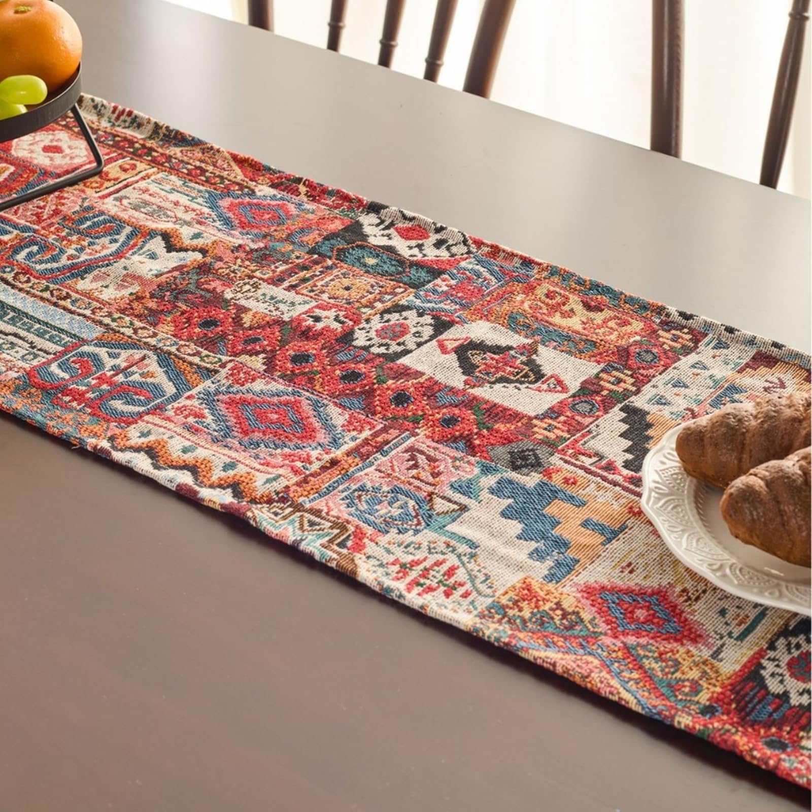 Tischläufer Sommer Boho, Tischläufer Hochzeit 33x400 cm, Rot Jacquard mit Quasten