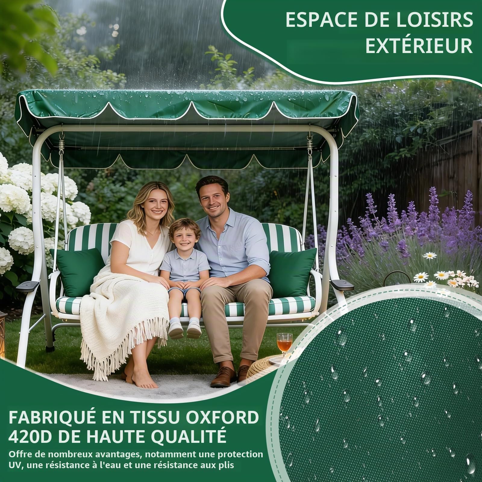 Toit de Rechange pour Balancelle de Jardin 210 x 145 cm, Toit de Rechange Universel pour Balancelle 3 Places, Imperméable Protection UV Convient pour Remplacer le Auvent d'un Toit de