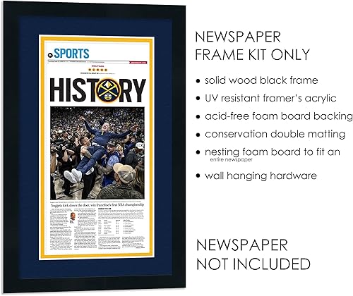 Miniatura 4 de 11x22 Frame for Newspapers (Black)  Acid Free Midnight Blue Navy on Yellow Double Photo Mat  UV Resistant Picture Frame Grade Protective Acrylic