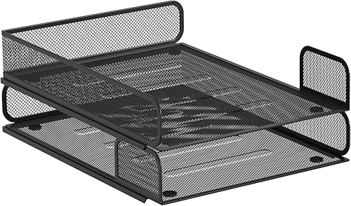 Miniatura 5 de Bandeja abierta lateral de malla de acero para organizador de escritorio, 1 o 2 direcciones, apilable, magnética (plateado)