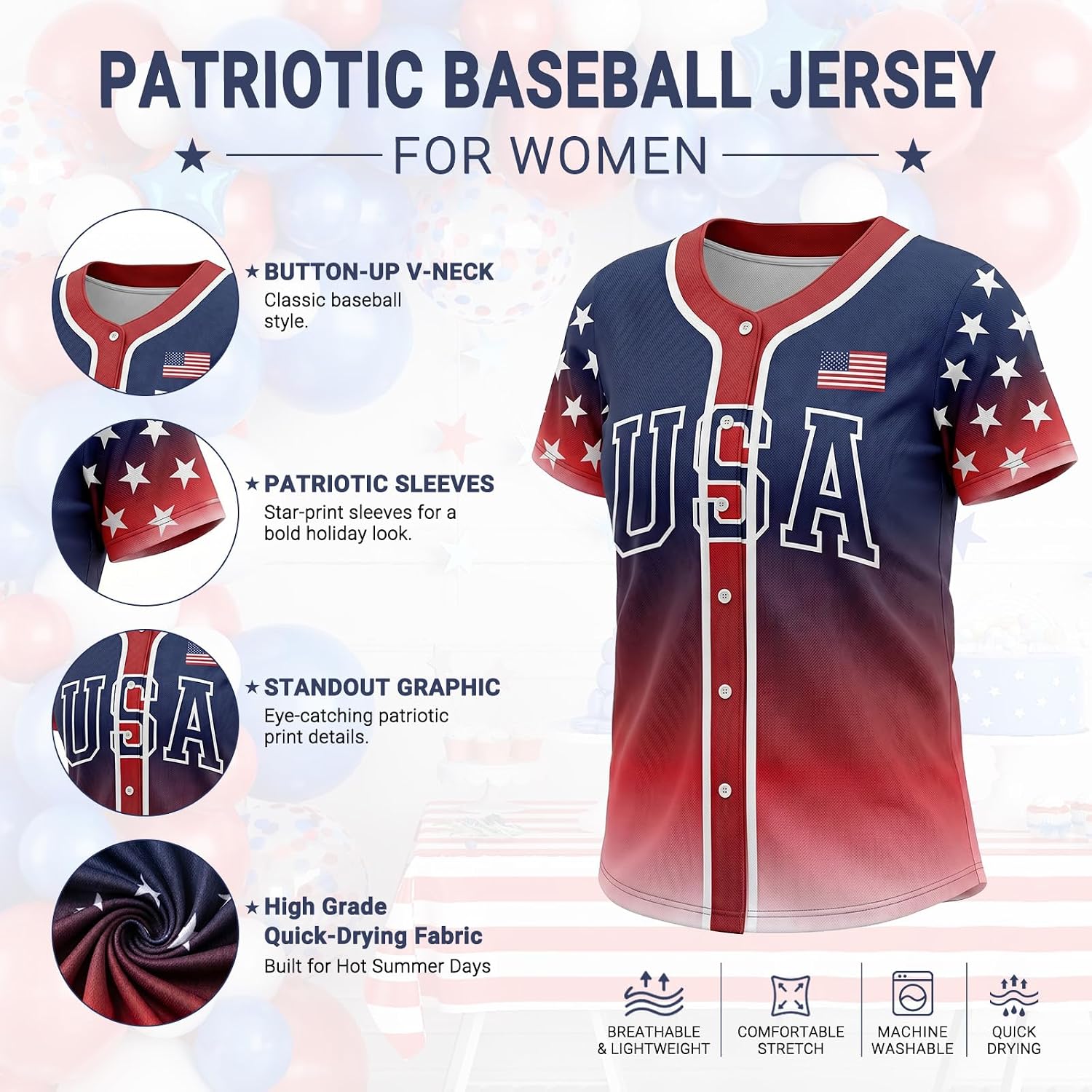 4th of July Shirt for Women, Patriotic Button Up Baseball Jersey, American Flag Short Sleeve 250 Anniversary USA Shirt Top