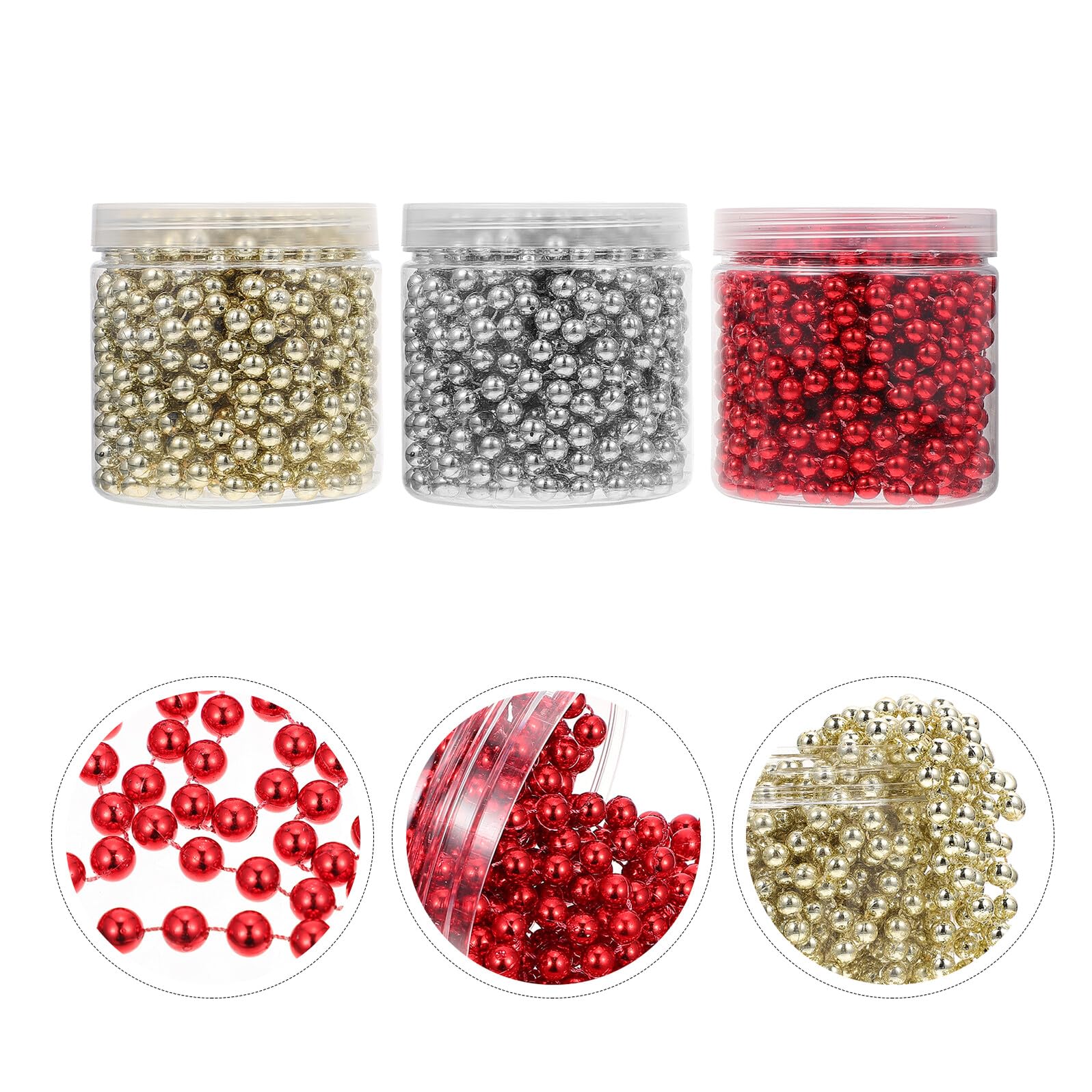 POPETPOP Catena di Perline Natalizie da 8m in Abs per Decorazioni Festive da Interno, Confezione da 3 Pezzi per Atmosfera Accogliente a Feste e Festività