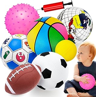 Ladwon Toddler Sports Balls Set - 7pcs Indoor/Outdoor Toys for Boys & Girls (1-3 yrs) - Soccer, Basketball, Tennis, Rugby ...