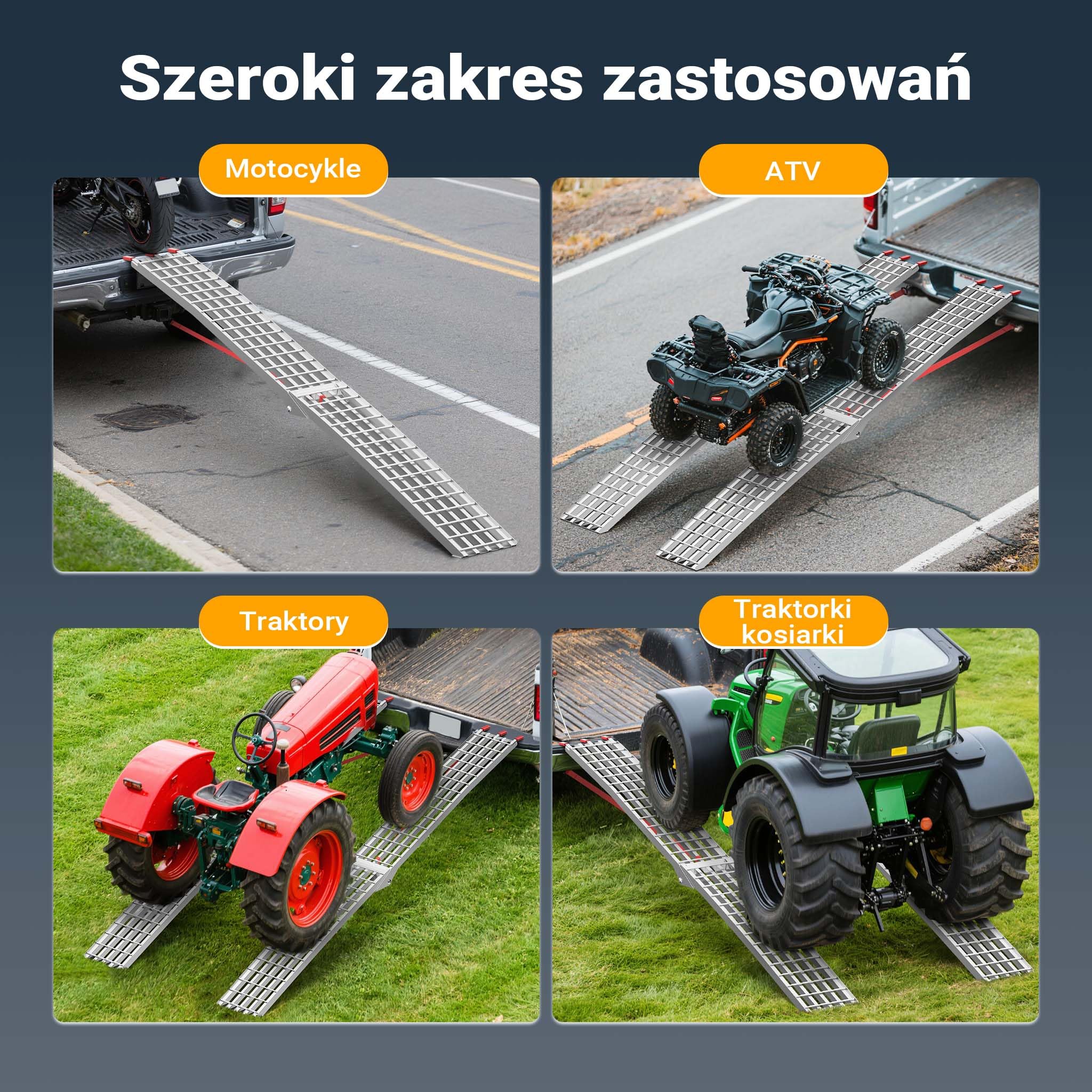 Wiltec Składany najazd aluminiowy o długości 310 cm i udźwigu 540 kg, lekka i łatwa rampa do przechowywania, do załadowania quadów i motocykli