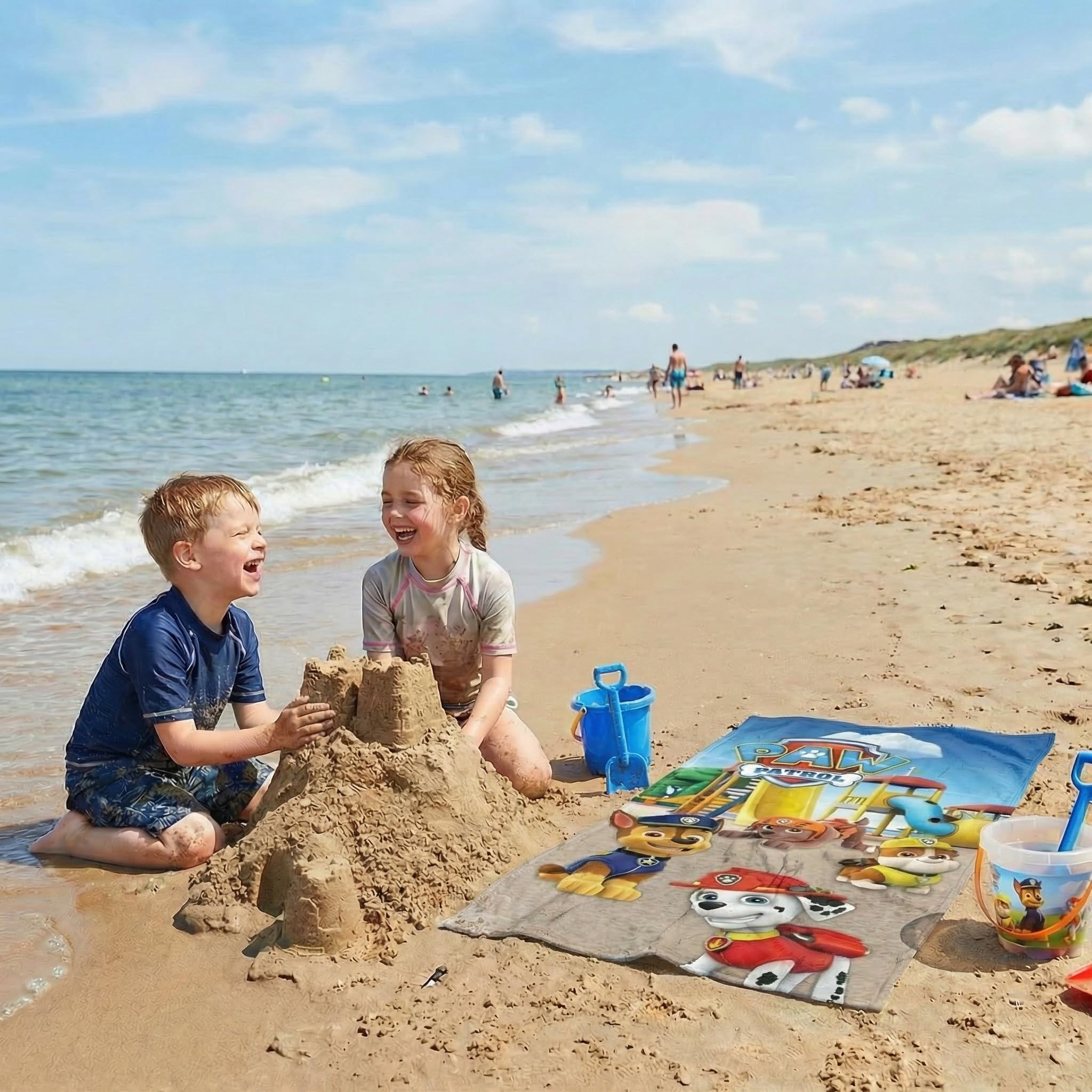 BrandMac Paw Patrol Ręcznik plażowy i kąpielowy, 70 x 140 cm, 100% bawełna, miękki i chłonny ręcznik kąpielowy dla dzieci, oficjalny ręcznik Psi Patrol, idealny na plażę, do kąpieli i na basen
